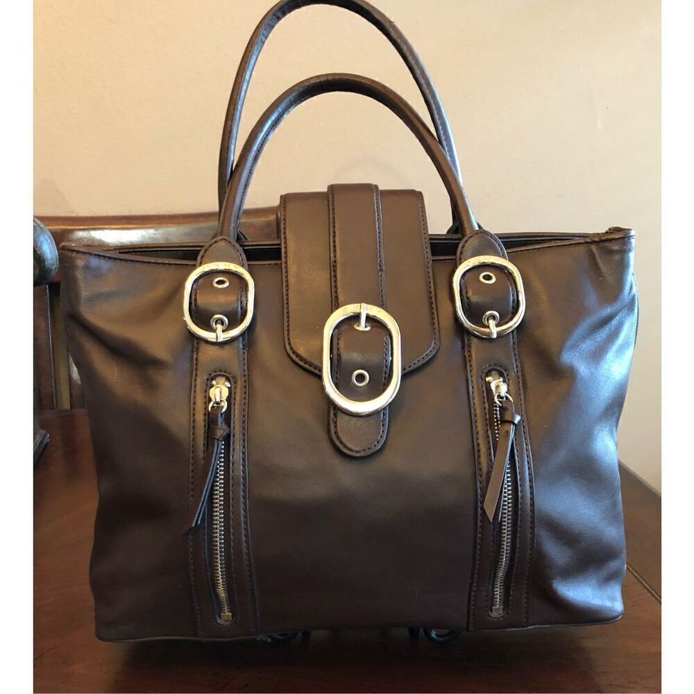 DKNY - Chocolate Brown Smooth Leather Buckle Satchel. Great Preowned Condition - Picture 3 of 15